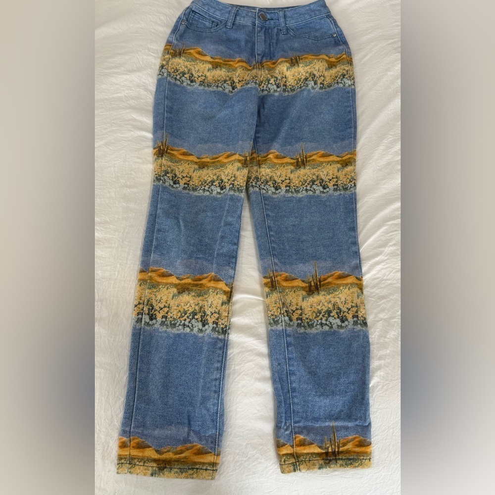 Machine Blue and Brown Straight Leg Jeans - Picture 2 of 13